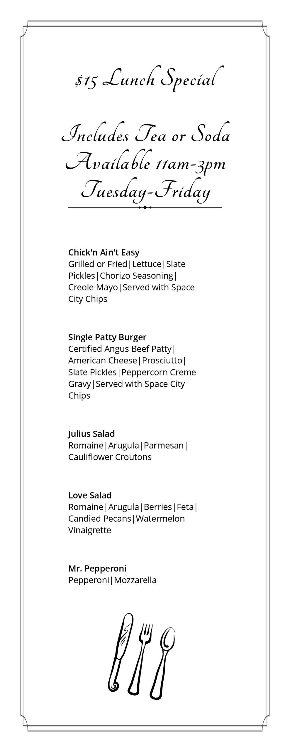 Current Daily Lunch Specials Menu